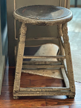 Load image into Gallery viewer, Weathered Wood &amp; Leather Stool