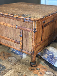 Antique 19th C. Bamboo & Rattan Storage Ottoman