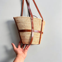 Load image into Gallery viewer, Luxury Woven Raffia Tote - Leather Strap Drawstring Shopper