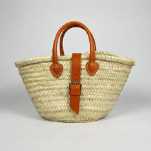 Load image into Gallery viewer, Mini French Market Basket Leather Buckle Straw Bag: Brown
