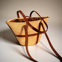 Load image into Gallery viewer, Luxury Woven Raffia Tote - Leather Strap Drawstring Shopper