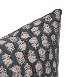 Hand Block Printed Canvas Pillow cover in Teal Blue