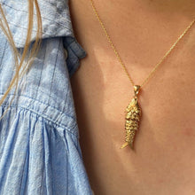 Load image into Gallery viewer, SARDINA NECKLACE, gold and silver plated fish (CAT74): Gold plated / LUREX THREAD / M
