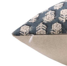 Load image into Gallery viewer, Hand Block Printed Canvas Pillow cover in Teal Blue