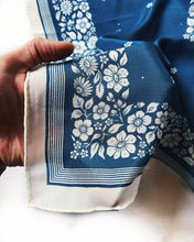 Load image into Gallery viewer, 100% Silk Bandana Scarf in Floral China Blue