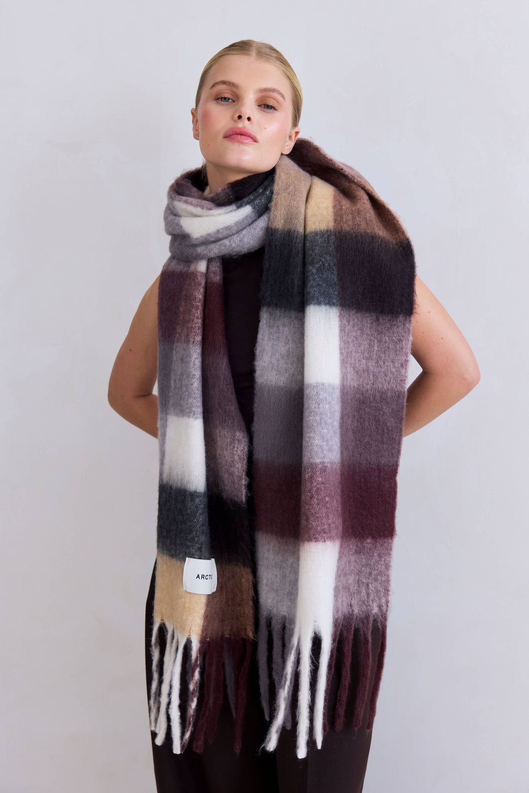 The Reykjavik Scarf - 100% Recycled - Purple/Brown Check