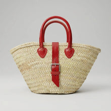 Load image into Gallery viewer, Mini French Market Basket Leather Buckle Straw Bag: Brown