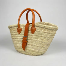 Load image into Gallery viewer, Mini French Market Basket Leather Buckle Straw Bag: Brown