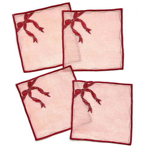 Red Bow Cocktail Napkins, set of 4