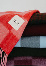 Load image into Gallery viewer, Recycled Wool Blanket in Burgundy &amp; Lilac Checkerboard