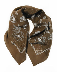 100% Silk Bandana Scarf in Olive