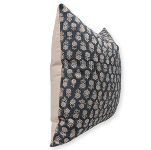 Hand Block Printed Canvas Pillow cover in Teal Blue