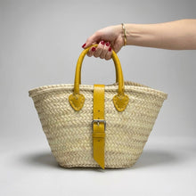 Load image into Gallery viewer, Mini French Market Basket Leather Buckle Straw Bag: Brown