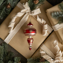Load image into Gallery viewer, 6" RED &amp; WHITE GLASS FINIAL ORNAMENT