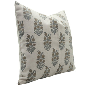 Hand Block Printed Botanical Linen Toss Pillow