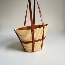 Load image into Gallery viewer, Luxury Woven Raffia Tote - Leather Strap Drawstring Shopper