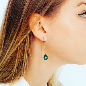 Green Agate Loop Threader Earrings