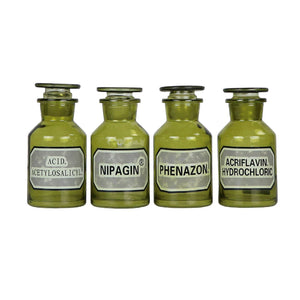 Set of 4 Green Apothecary Bottles