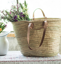 Load image into Gallery viewer, Shop our Classic French Market Basket with leather shoulder &amp; hand straps, handwoven by Artisans | Federal &amp; Black