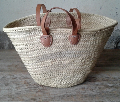 Shop our Classic French Market Basket with leather shoulder & hand straps, handwoven by Artisans | Federal & Black